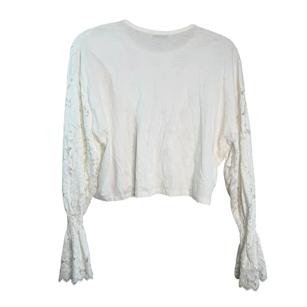 Zara Trafaluc White Cotton Lace Sleeve Crop Top Spring Summer 2017 Medium